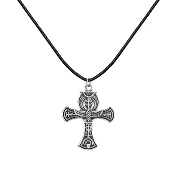 

24 Pcs/Lot Egyptian Ankh Cross Pendant Necklace Chain Woman Antique Silver Charms Jewelry Mens Bulk Wholesale