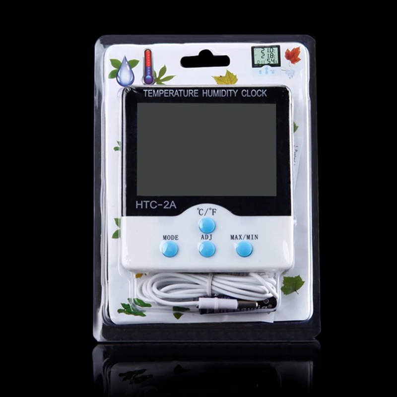 대형 LCD 실내 실외 디지털 온도계 습도계, 시계 HTC-2A 포함 온도 습도계, C/F 스위치, 1.5M 케이블 센서