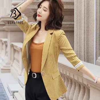 

Women's Striped Career Blazer Suit Slim Tops Three Quarter Single Button Notched Female 2019 Spring Jacket Hot Sales C95906Z