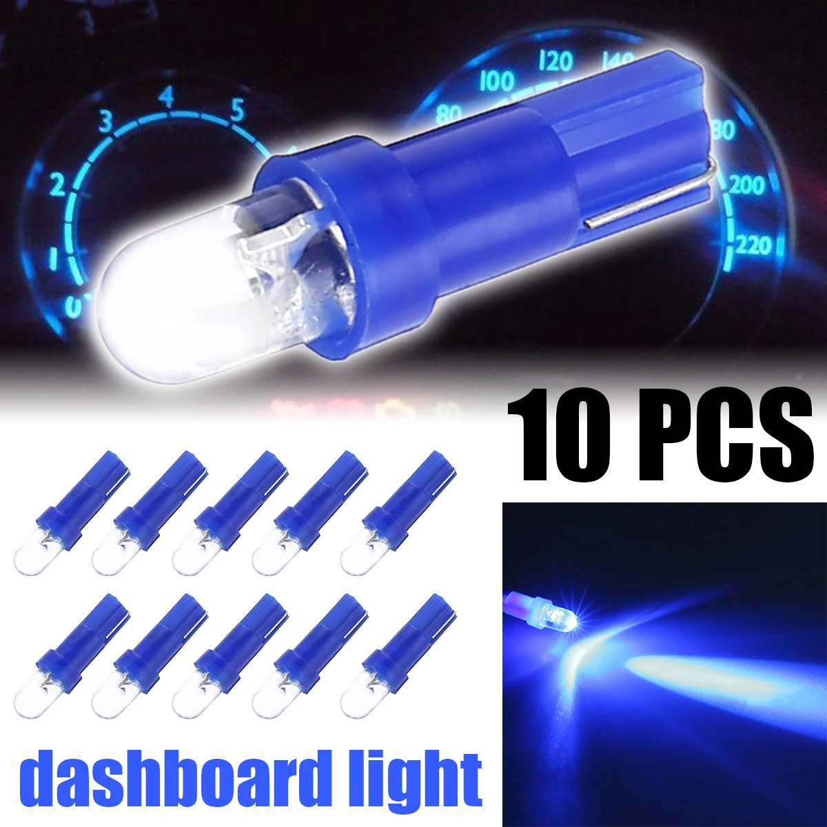 Mayitr 10Pcs Car T5 LED Light Blue T5 F3 1LED Car Wedge Dashboard Dash Gauge Light Lamp Bulb DC 12V