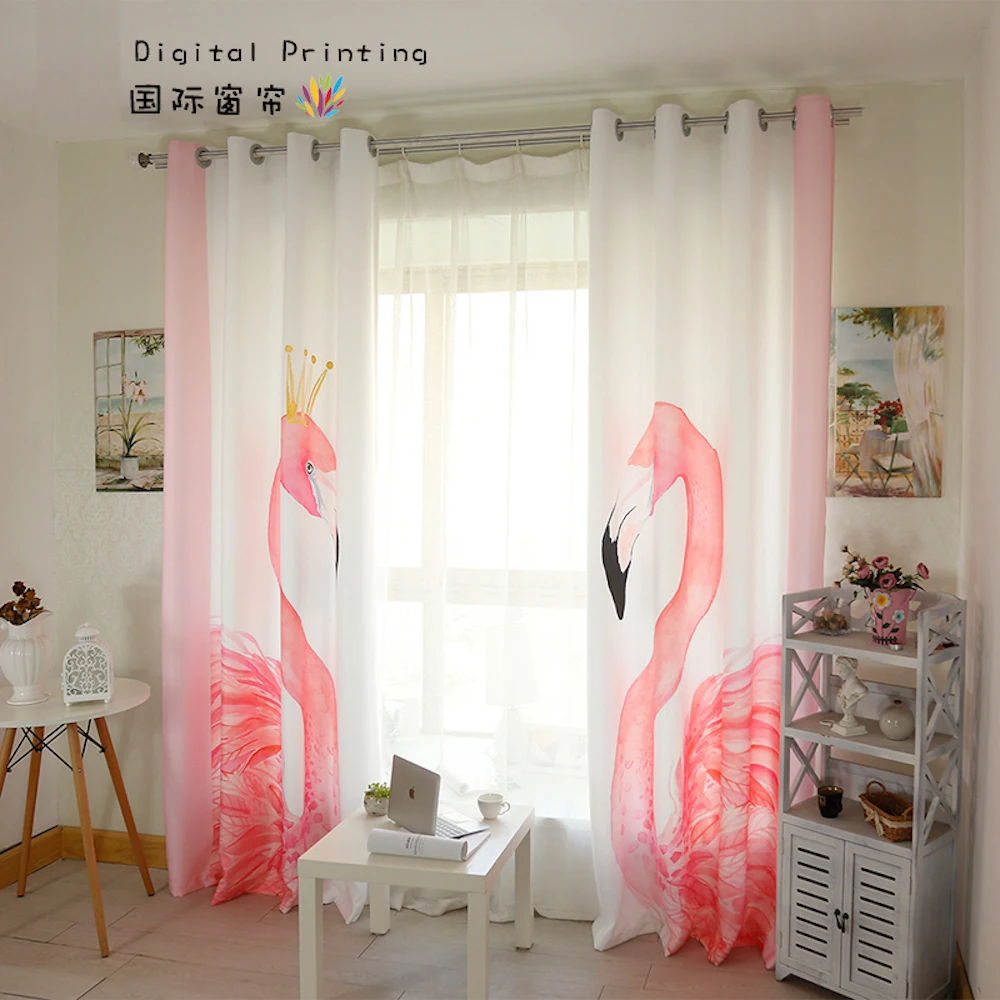 Персональный портной 2х оконная драпировка, занавеска для детской комнаты, занавеска для окна, занавеска, тюль, 200 см x 260 см, фламинго, белый