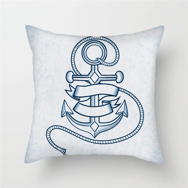Fuwatacchi морской синий компас напечатанный Чехол для подушки якорь узор морской корабль бросок Чехол для подушки декоративные подушки Cojines