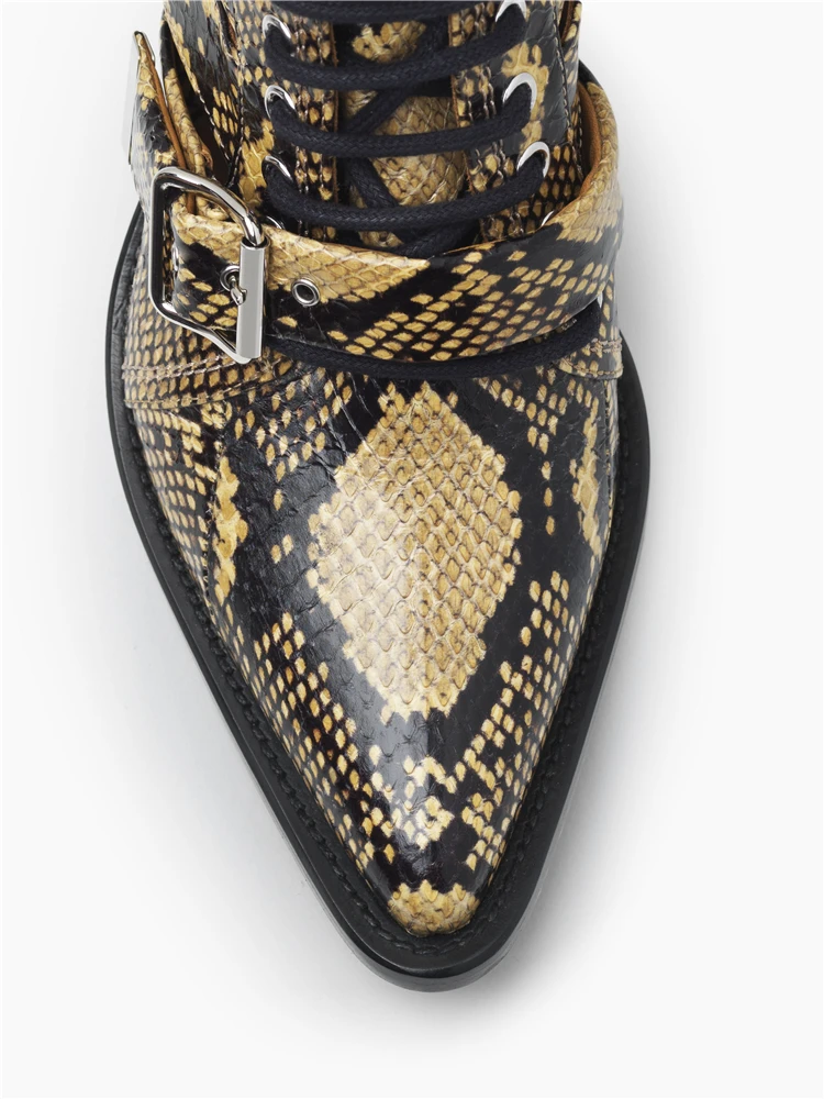 Prova Perfetto/фирменный дизайн; ботинки из натуральной змеиной кожи; женские ботильоны с острым носком на высоком каблуке; ботинки на шнуровке с пряжкой; Botas Feminina