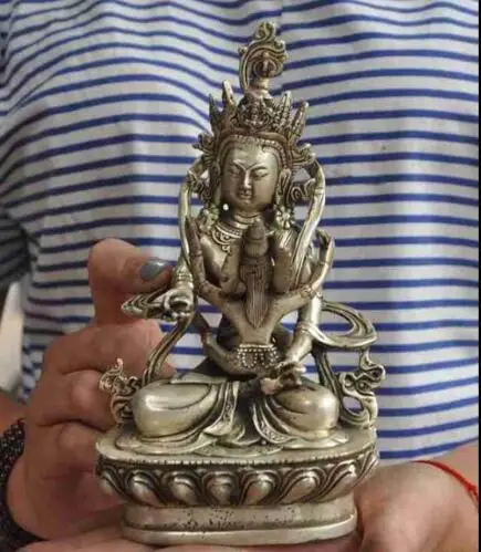 SUIRONG---1009+++7&quotold tibet buddhism silver Hevajra Mandkesvara HAPPY Buddha Yab-Yum tara statuE | Дом и сад