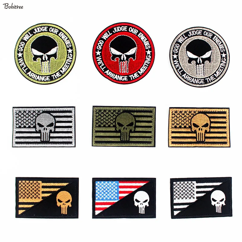 Армейский Череп Каратель термонаклейки Флаг США эмблемы с вышивкой Аппликации, наклейки для одежды куртка джинсы пэчворк