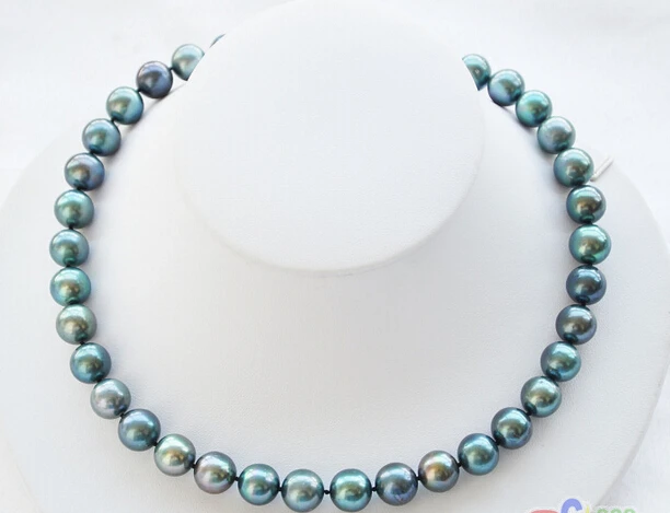 

A P4130 Lustre AA++17" 12mm ROUND PEACOCK BLACK PEARL NECKLACE 925SS