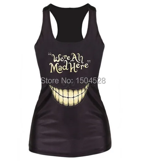 

olso knitting Drop Shipping 2014 RIBS Smiling teeth 3D print Vest top camisole all match digital print vest summer women t-shirt