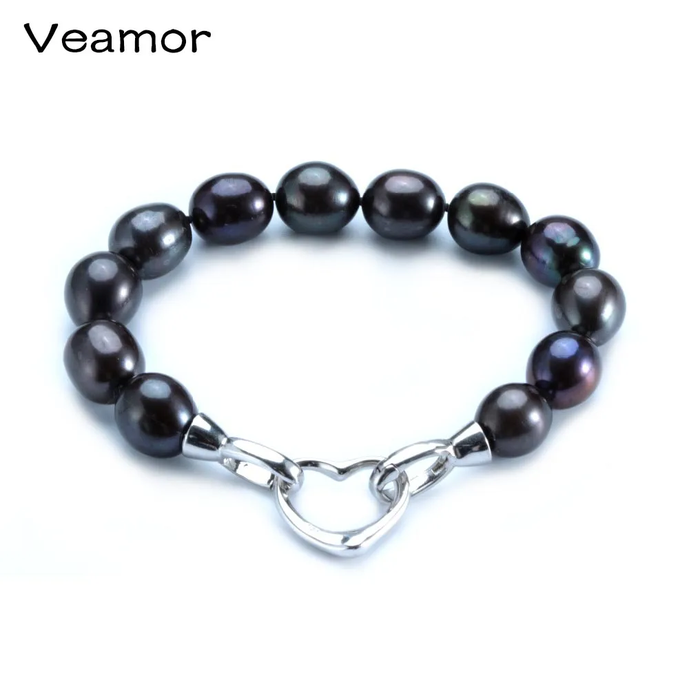 

VEAMOR 18cm/20cm Black Pearl Bracelet For Women Silver Jewelry Clasp Lowest Price Party Bracelet