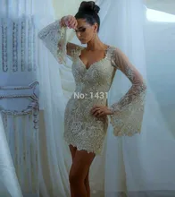Dressgirl Cocktailkleider 2017 Mantel V-ausschnitt Mit Langen Ärmeln Appliques Wulstige Spitze Sexy Short Mini Homecoming Kleider
