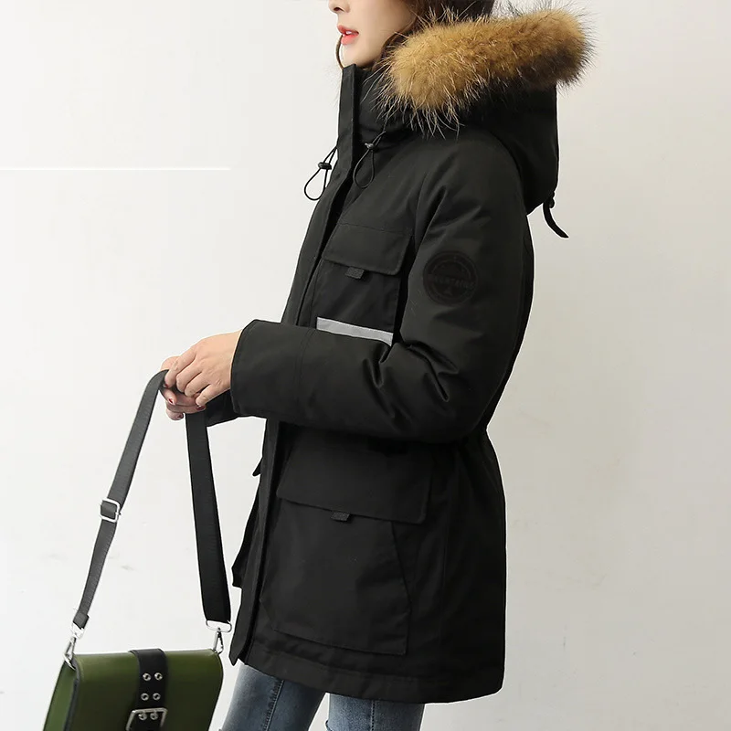 D'oie Length De Hiver Vestes À Femme Green Neuf Mode Mid Duvet Fourrure Noir army Manteau veste 2018 Capuche Col rose qOwYXxSSP