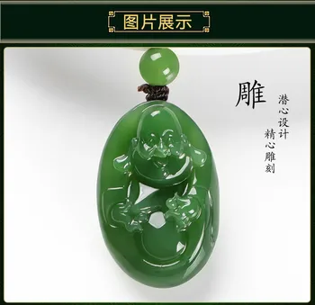 

Xinjiang hetian yu spinach green maitreya Buddha pendant natural yu female laughing Buddha green pendant/