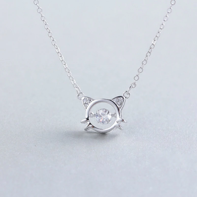 

Lovely Silver Tiny Cute Cat Necklace 925 AAA Zircon Hollow Cartoon Cat Face Pendants Necklaces Charm Fashion Jewelry