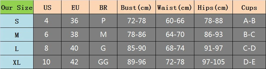 Women swimsuit size chart 72