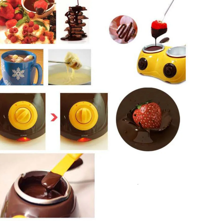 Мини Креативный дизайн Шоколадный фондю плавильная машина Электрический нагревательный горшок двойные вечерние машина для нагрева сыра фруктовый горячий горшок