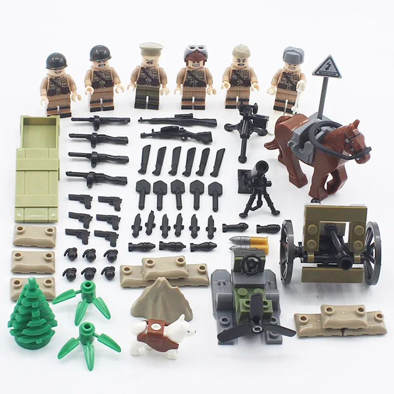 

HOT 6PCS/LOT World War 2 Soviet army Army Soldiers counterattack Building Blocks Military Mini Toy Figure Compatible LegoINGlys