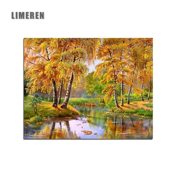 

Autumn Yellow leaves Painting By Numbers Deciduous Reflection Trees Stream Landscape Home Decor Coloring By Numbers