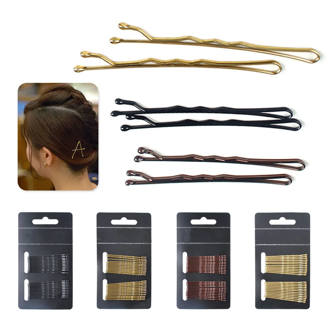 

24pcs/lot Women Gold Black Drip Invisible Hair Grips Curly Wavy Bobby Pins For Daily Use Wedding Party Hair Maker