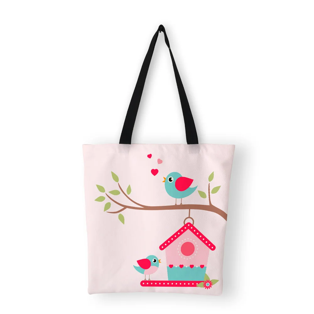 

Cute Cartoon Love Birds Print Canvas Bags For Women 2019 Handbags Women's Shoulder Bags