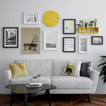 

Multi-frame Modern Stype Big photo frame home creative clocks photo wall Decoration Wooden Picture Frame Set Wall Photo Frames