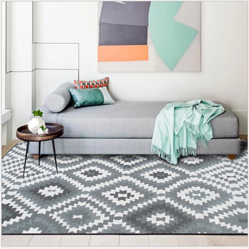 

AOVOLL Trendy Modern Abstract Geometric Rhombus Plaid Grey Bedroom Living Room Kitchen Mat Carpet And Rugs For Bedroom