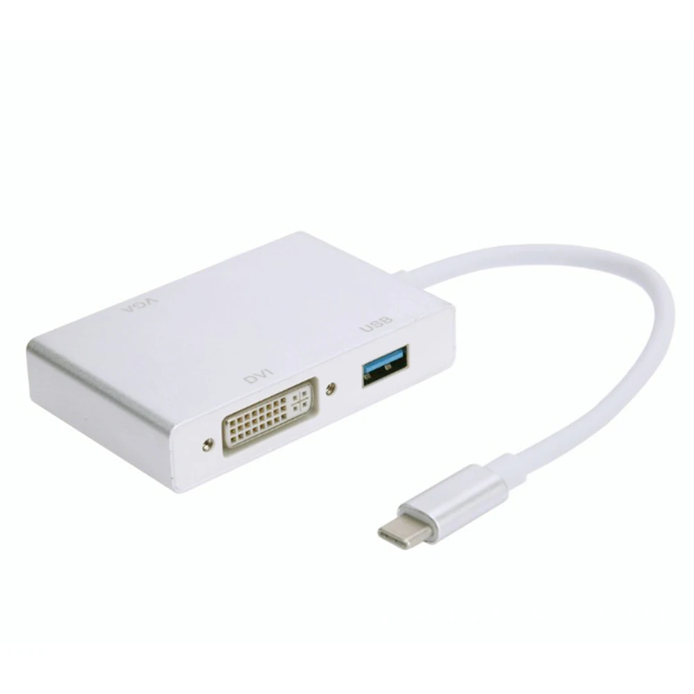 Type c для HDMI VGA DVI USB Silver 4 в 1 Мини концентратор кабель конвертер многопортовый HD