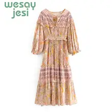 Dress women Boho Chic Frill Long Sleeve Women Dress V-Neck Floral Print Dresses Gypsy 2019 Spring Summer Casual Dress Dress women Boho Chic Frill Long Sleeve Women Dress V-Neck Floral Print Dresses Gypsy 2019 Spring Summer Casual Dress