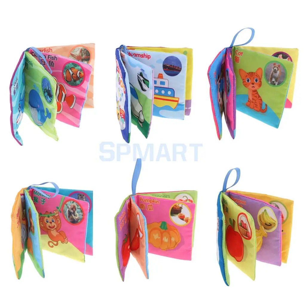 6 Patterns Set Soft Cloth Book Kids Baby Toddler Shapes Colors English Chinese Educational Toy Cognize Animals Fruits Vegetables