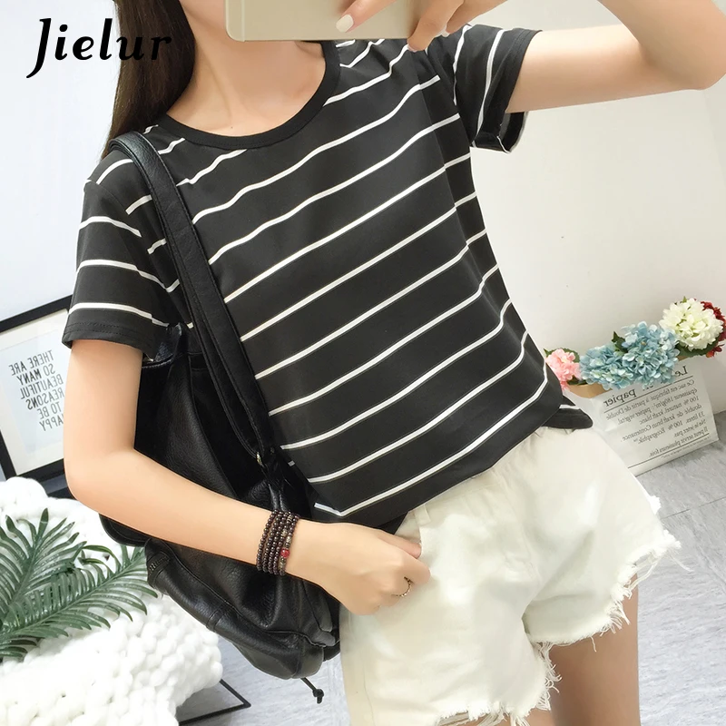 

2019 Summer Preppy Style Harajuku Basic Striped T shirt Women Plus Size Simple Tops Casual Short-sleeved Female T-shirt M-4XL