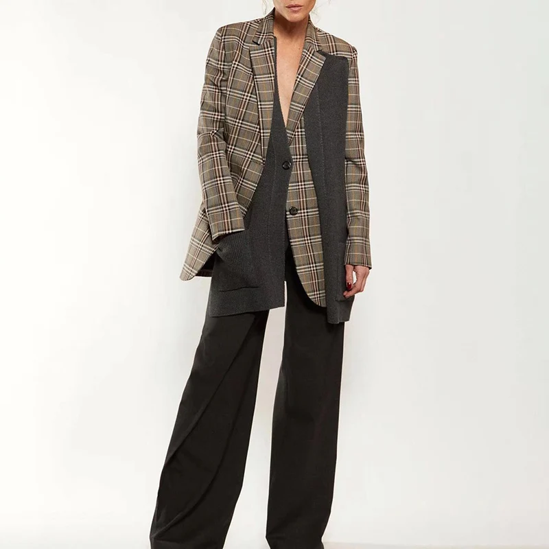 Femme Luoanyfash Nouvelle À Manteau As Patchwork Longues Tricoté Picture Manches D'hiver Irrégulière Femmes Mode 2018 Vêtements Automne Carreaux Hauts 0POXnkN8w