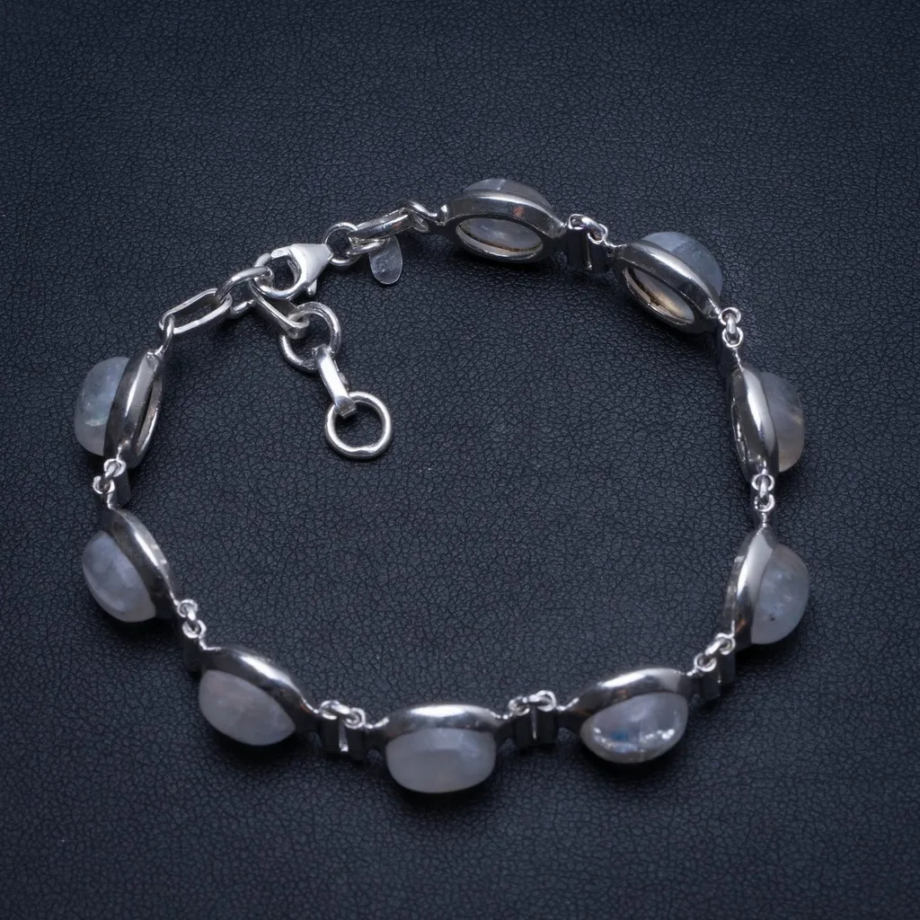 

Natural Rainbow Moonstone Handmade Boho 925 Sterling Silver Tennis Bracelet 6 3/4-7 1/2" T8432