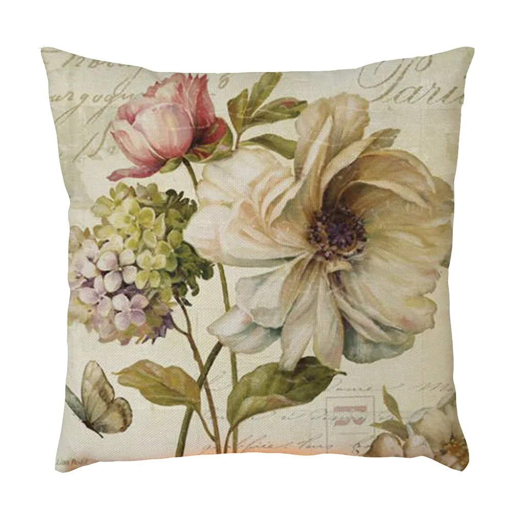 45 см* 45 см красивый цветочный чехол для подушки винтажный льняной чехол с цветочным принтом декоративная наволочка для дивана