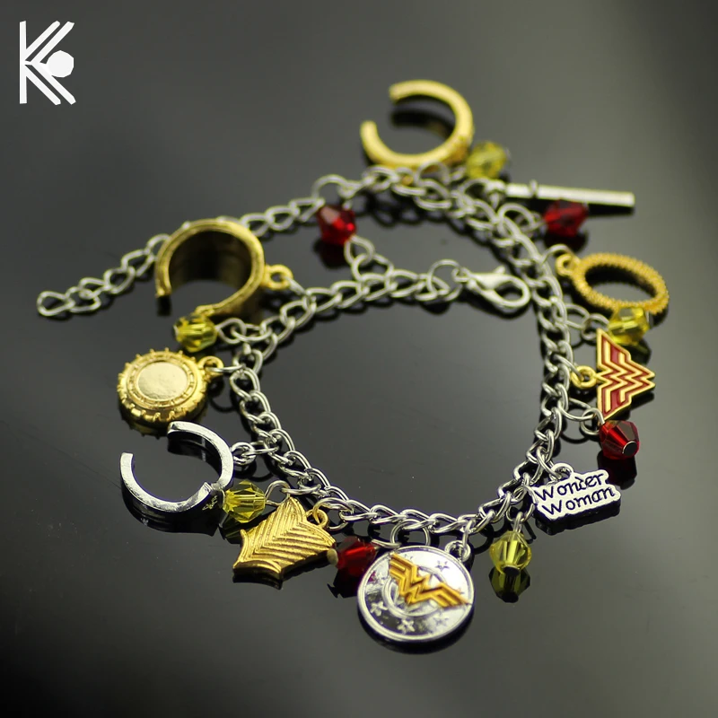 

2017 Wonder Woman Charm Bracelets & Bangles with Armor/Tiara/Crystals Accessories Clasps/Lobster Clasp Bracelet Can DropShip