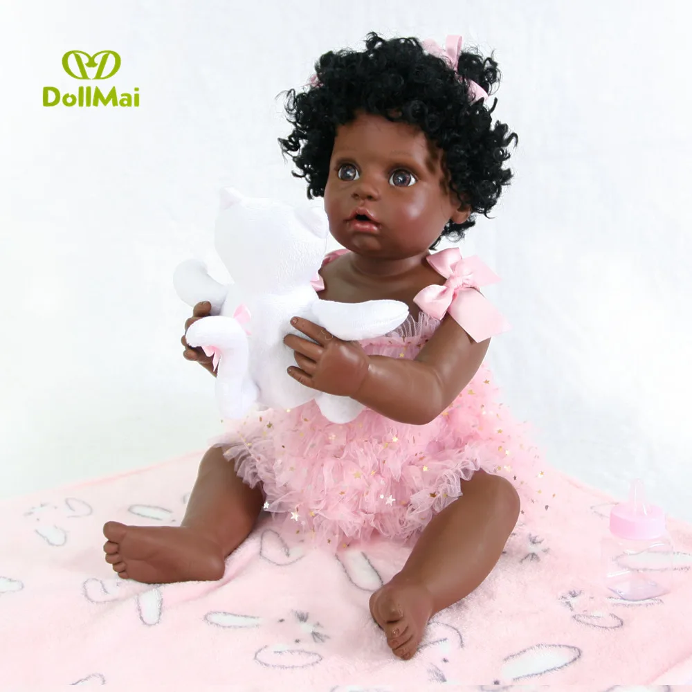 DollMai Boneca Reborn 22 дюймов полный силиконовые детские куклы около 56 см ручной работы Черная кожа куклы для купания для детей Подарки кукла