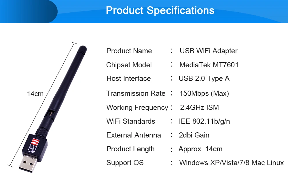 MJTEK USB WiFi адаптер 150 м внешняя портативная подвесная антенна мини беспроводная сетевая LAN Карта 802.11n/g/b для Windows 7 8 XP Vista