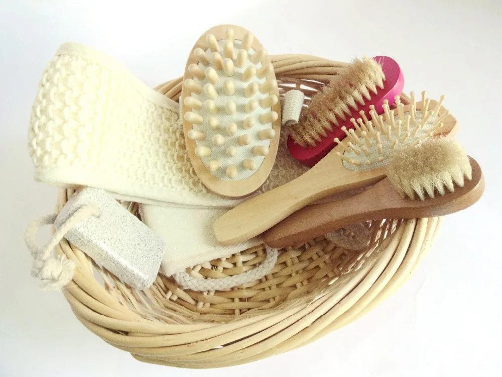 6 pcs/ Bathroom Set Body Massage Natural Loofah Bathroom Accessories