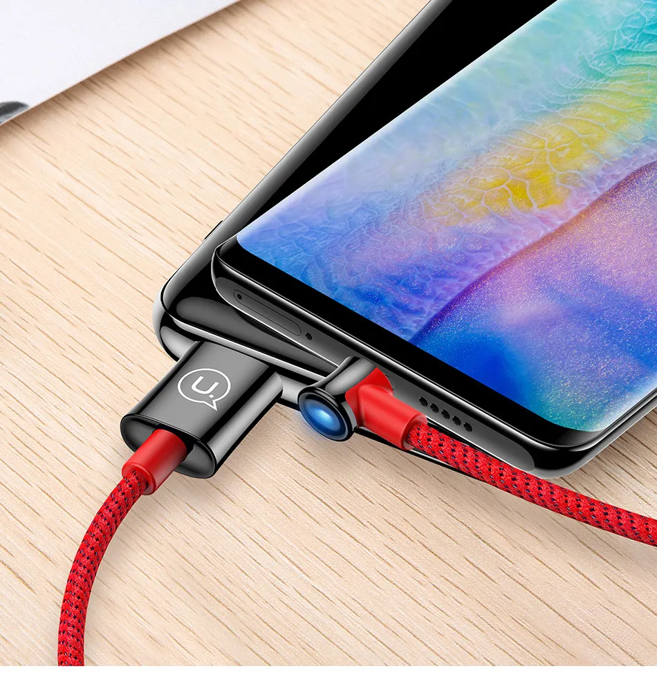 Кабель USAMS type C с прямым углом автоматического отключения питания USB C кабель для быстрой зарядки и передачи данных type-C шнур для samsung Xiaomi