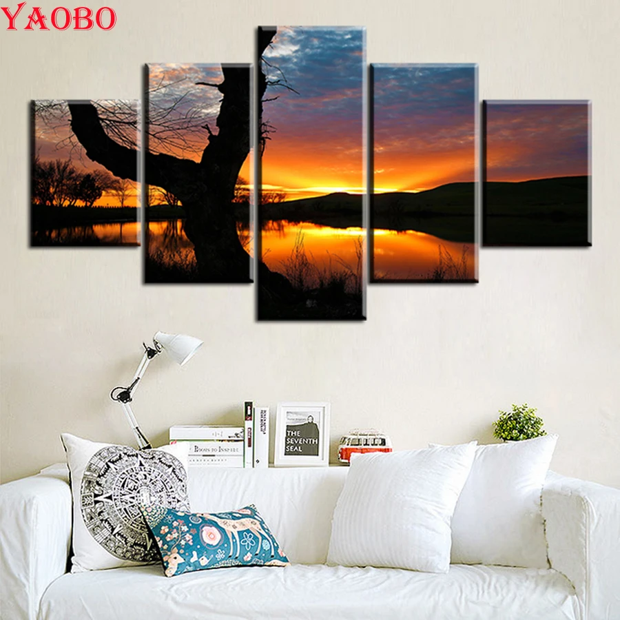 

5D DIY Diamond Painting Diamond Embroidery 5 Pcs/Set Sunset Tree Landscape Picture Of Rhinestone Decorative 3D Room Wallpaper
