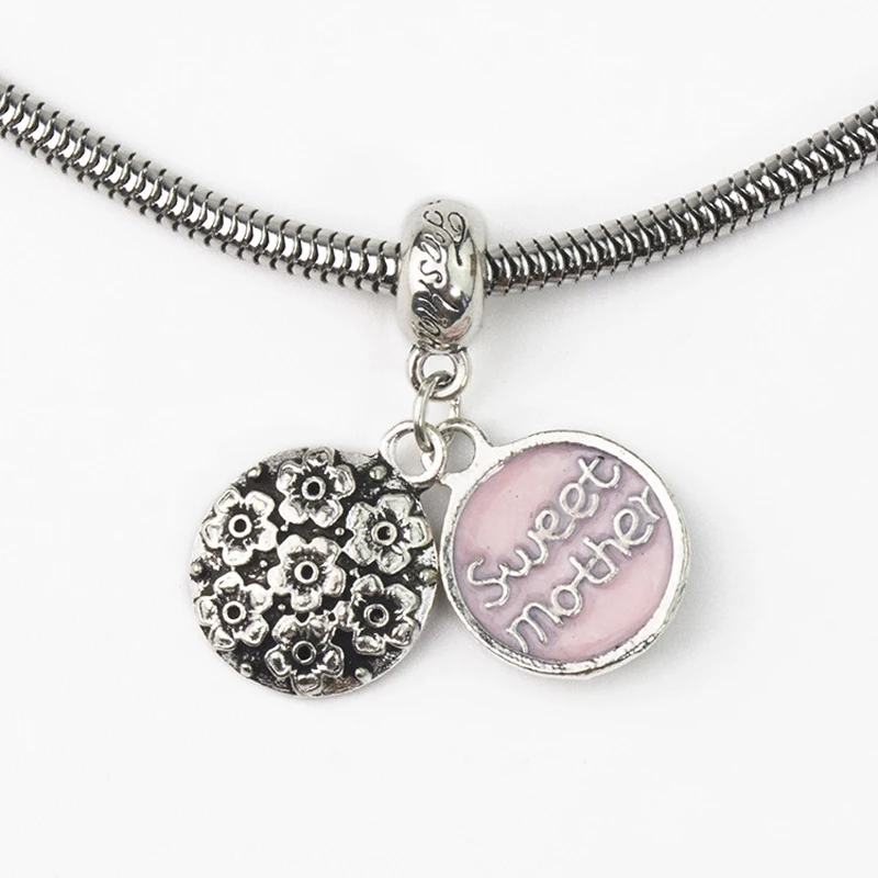 DIY Jewelry Sweet mother Pink Dangle Pendent Charm European Beads Fit