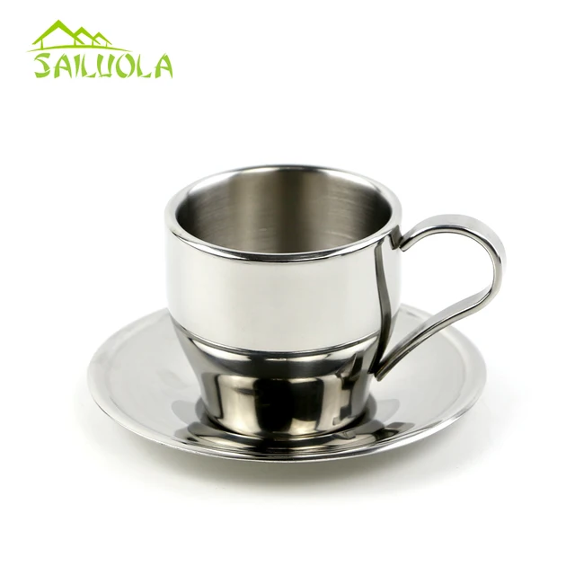 European Style High Quality Stainless Steel Coffee Cup And Saucer European Style High Quality Stainless Steel Coffee Cup And Saucer Set Double Wall Mug 3