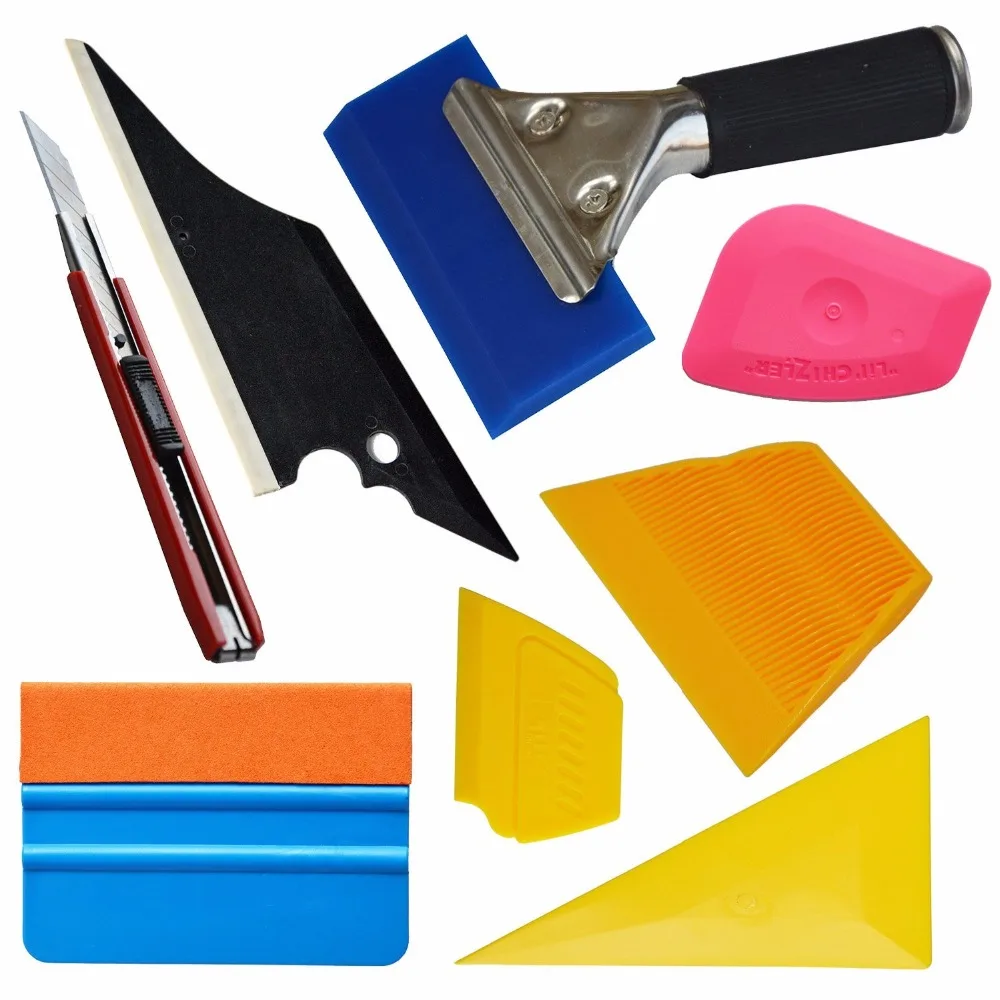 

EHDIS 8pcs Vinyl Film Car Wrap Suede Felt Edge Squeegee Ice Scraper Cutter Knife Window Tints Tools Kit Stickers Glue Remover