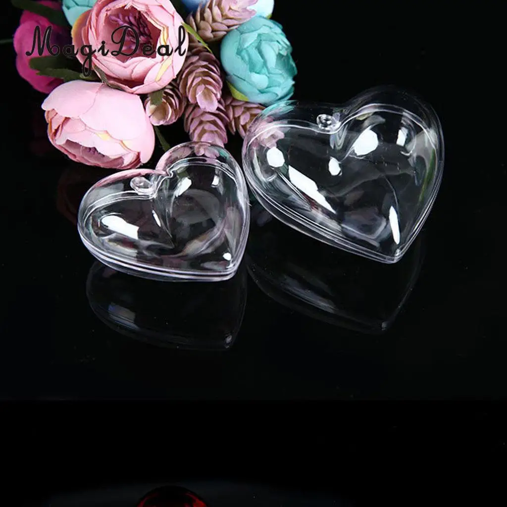 5pcs 8cm Hanging Clear Heart Plastic Baubles Ornaments Home Christmas Wedding Party Decoration DIY Personalize Gift Candy Box