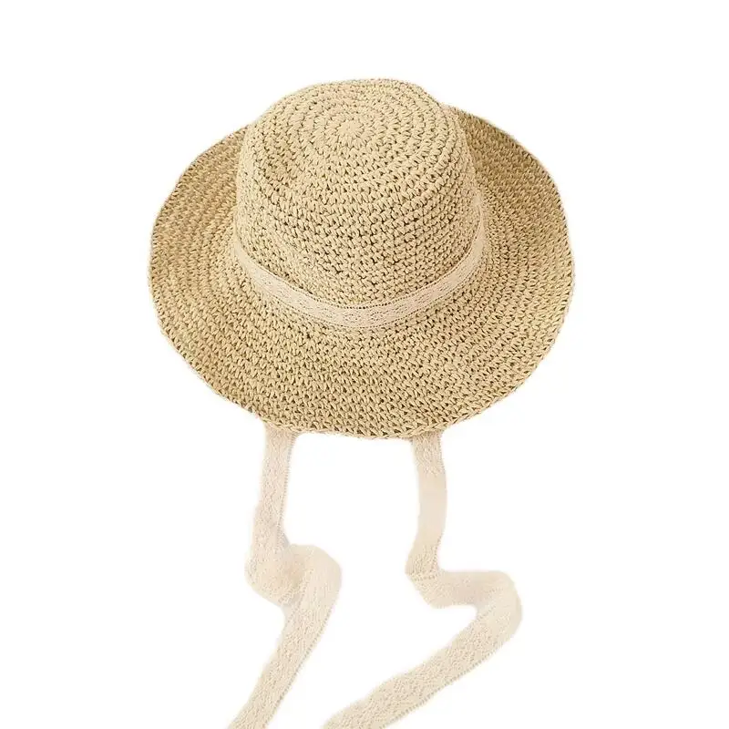 Летние соломенные шляпы для женщин соломенная шляпа от солнца для девушек кружевная лента бант Panma пляжная мягкая шляпа Женская дорожная Складная Chapeu