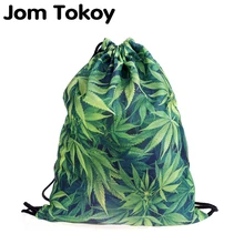 Модный женский рюкзак на шнурке с зеленым листом, дорожная мягкая сумка с 3D принтом, женские сумки на шнурке Mochila