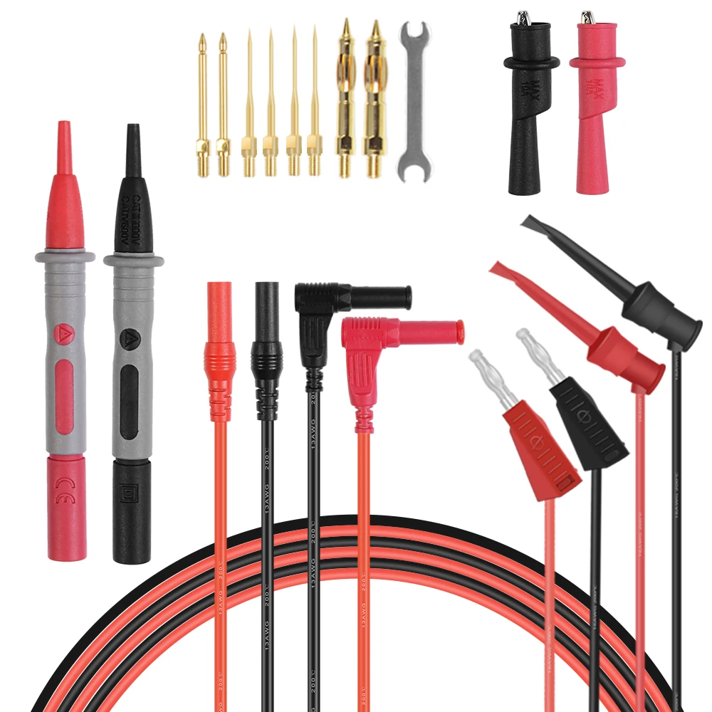 

Multimeter Test Leads Kit,Digital Multimeter Test Kit Set of 15 With Crocodile Alligator Clips Lead Probe,Lead Extensions,