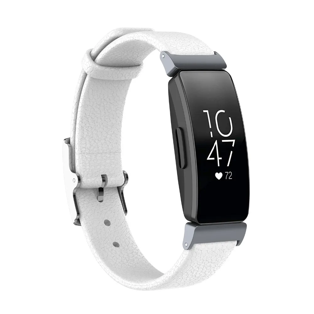 Litchi Veins Adjustable Classic Genuine Leather Replacement Bands for Fitbit InspireInspire HR Fitness Tracker Strap (6)