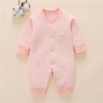 

Baby Clothes One-Piece Jumpsuits Buttons-Up 100% Cotton Long-Sleeves Pink Cute Coveralls 0-12 Months