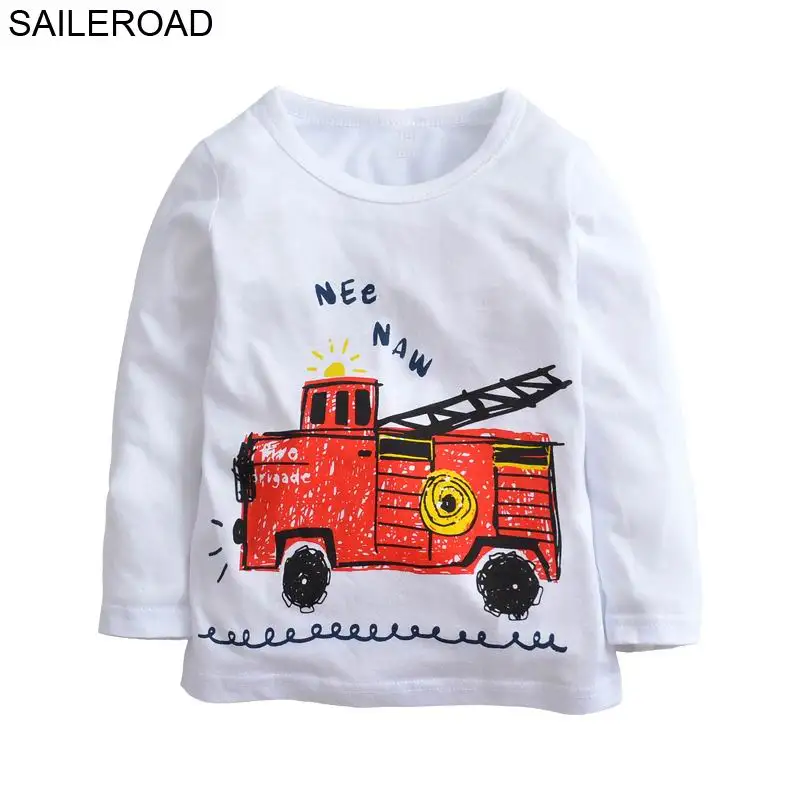 SAILEROAD Мультфильм Пожарная Грузовик Мальчики Футболка с длинным рукавом Осень