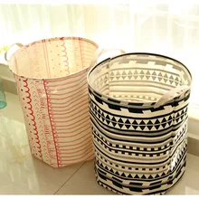 Хлопок белье Zakka для хранения игрушек корзина для белья большой Ёмкость геометрический черный, розовый с ручкой Сложите Bin 40x50 см