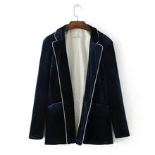 Винтажный велюровый блейзер с зубчатым воротником, женская Свободная куртка, вельветовое пальто, верхняя одежда синего цвета