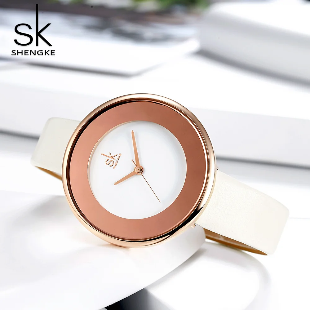 

Shengke Brand Women Luxury Watches Female White Leather Wristwatch Mixmatch Dress Quartz Clock Ultra Thin Relogio Feminino 2019